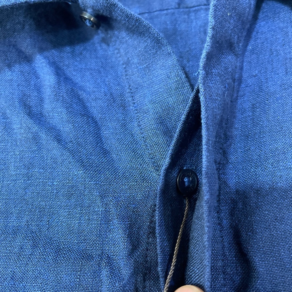 NWT Michael Kors 100% Linen Button up Shirt Men's XL Dark Midnight Blue Casual - Picture 9 of 10